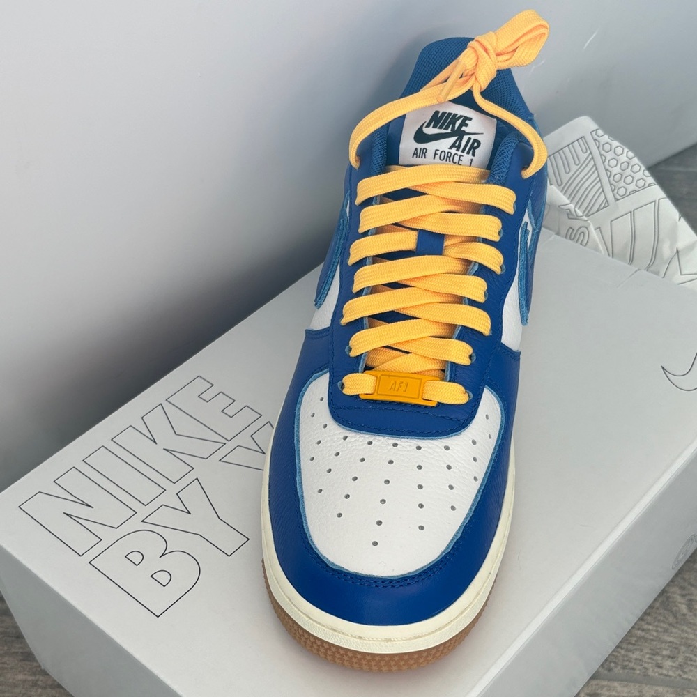 Nike Air Force 1 Royal Blue and White with Yellow Laces